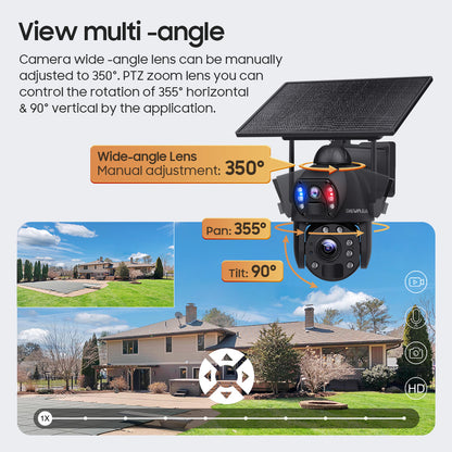 SHIWOJIA 36X Optical add Digital Zoom 4G SIM / WIFI Cellular Security Camera Dual-Lens,6MP Solar Camera Wireless Outdoor,Siren Alarm,Color Night Vision,Dual Screen,Built-in Battery