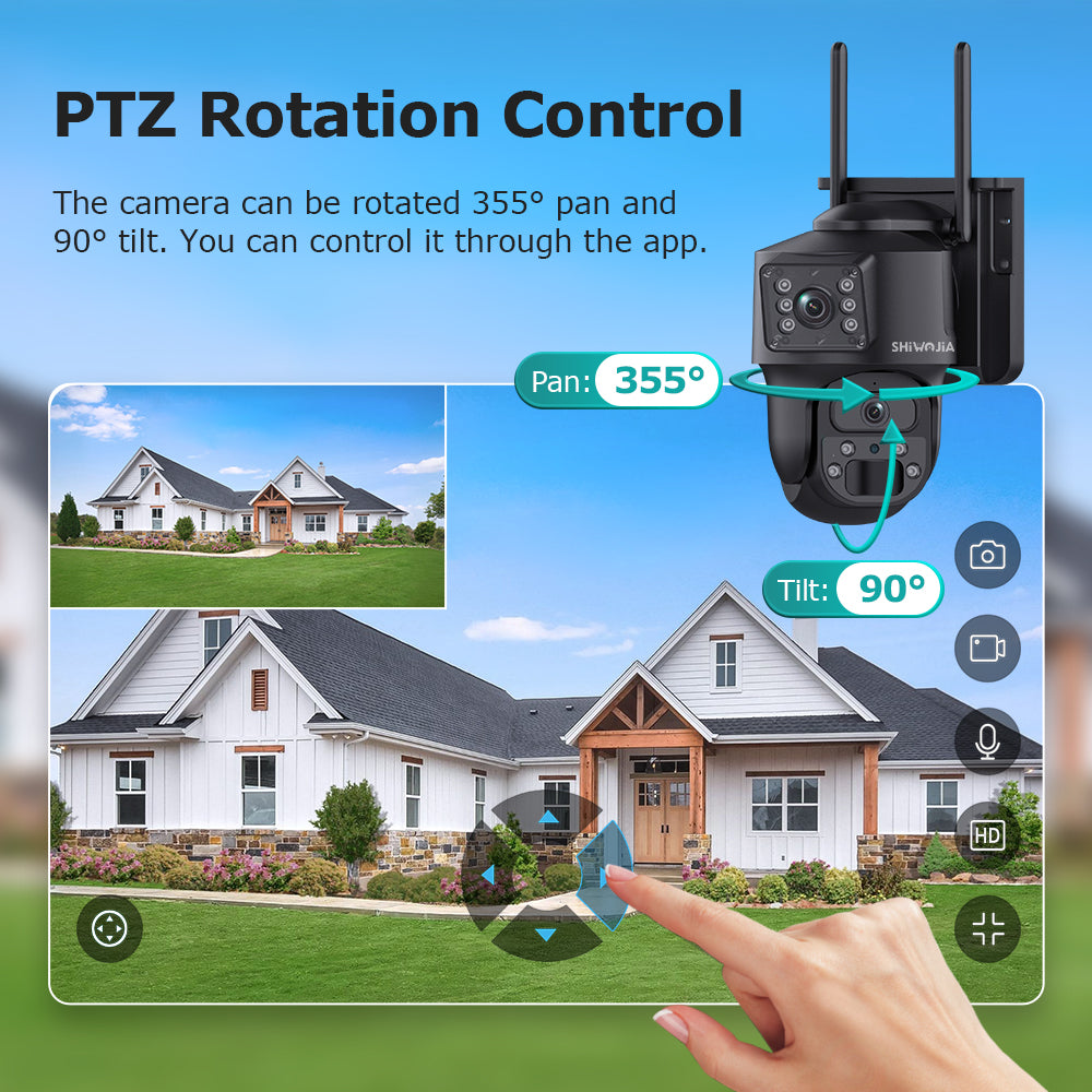 SHIWOJIA PT 8MP AOV 4G Solar Camera 360° PTZ Outdoor Security Camera 4G LTE Wifi Network 7800 Battery Auto Tracking IP Camera