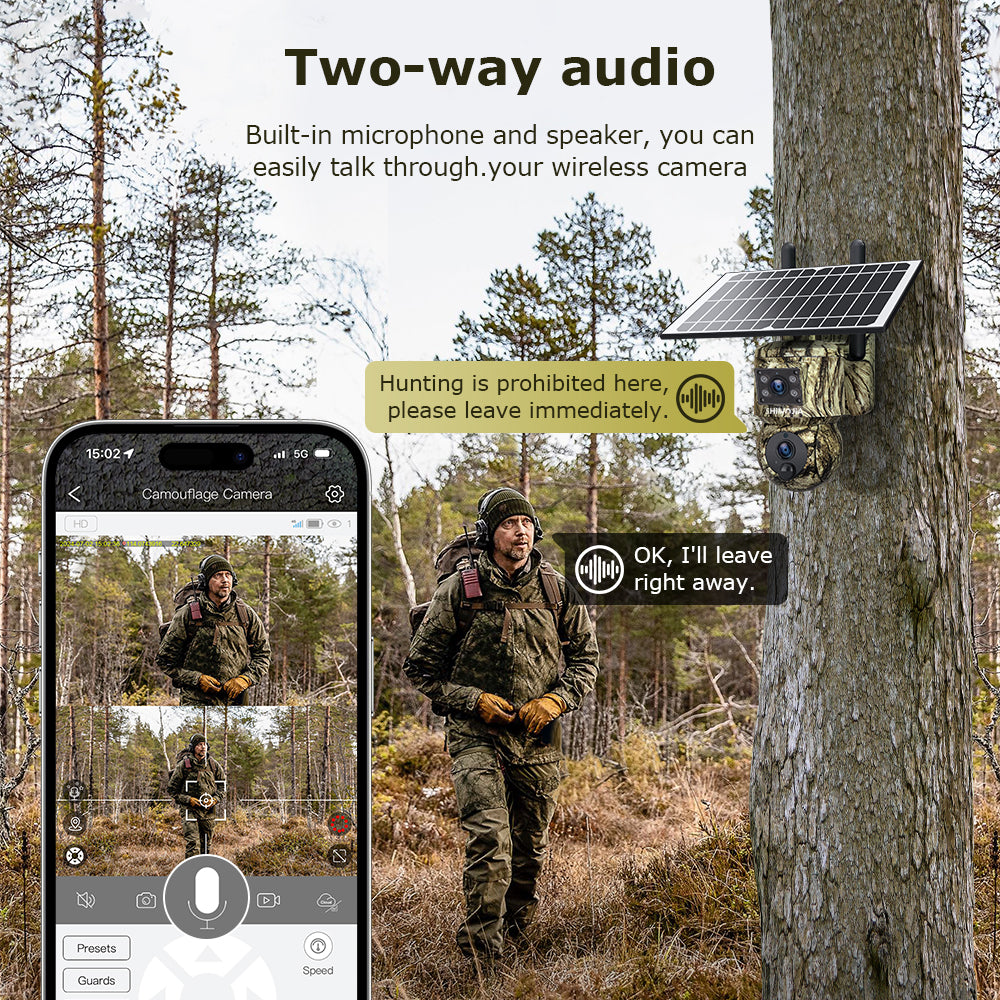 SHIWOJIA 6MP 4G With GPS Location Camouflage Color Dual Lens Solar Battery PTZ Camera Support PIR Detection Wake Built In 12000mAh Battery 