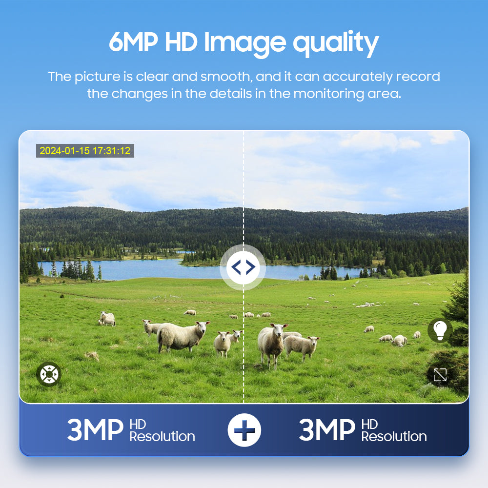 SHIWOJIA 20W Solar Battery 20X Zoom Red Blue Alarm FloodLight PTZ Camera 4G SIM / WIFI Cellular Security Camera Dual-Lens,6MP Solar Camera Wireless Outdoor,Color Night Vision,Dual Screen,Built-in Battery 