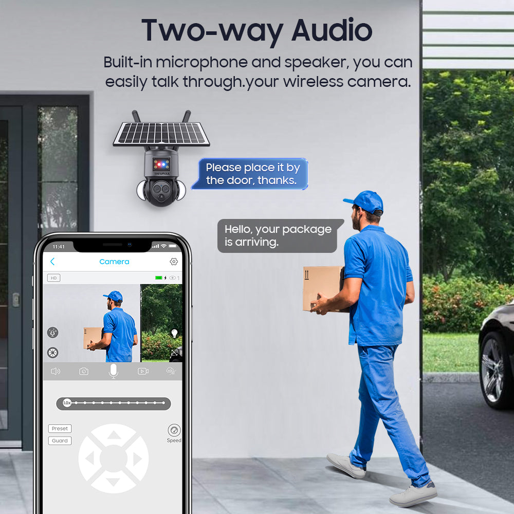 SHIWOJIA 4G SIM / WIFI 12X ZOOM Red/Blue alarm Floodlight Solar Battery PTZ Camera 6MP HD Wireless Security CCTV Including 12000mAh Battery 