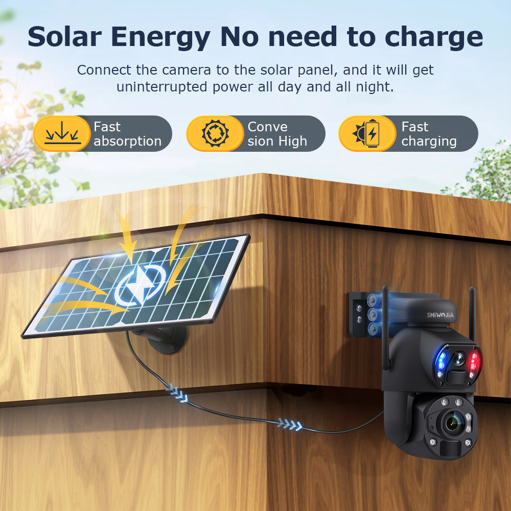 SHIWOJIA Solar Camera 4G SIM / WIFI 6MP Big 36X Zoom Dual Lens Recording Humanoid Tracking Outdoor Camera Metal Waterproof,Built-in Battery 
