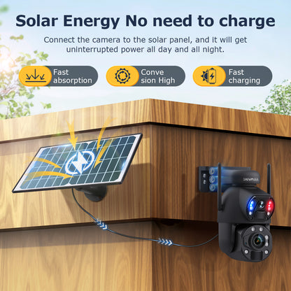SHIWOJIA Solar Camera 4G SIM / WIFI 6MP Big 36X Zoom Dual Lens Recording Humanoid Tracking Outdoor Camera Metal Waterproof,Built-in Battery 