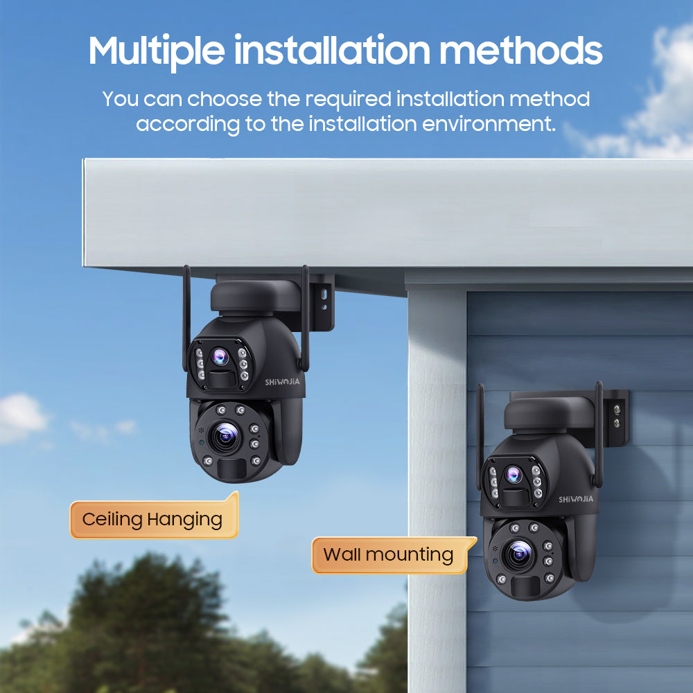 SHIWOJIA 10X Optical Zoom 4G SIM / WIFI Cellular Security Camera Dual-Lens,Dual View 6MP Solar Camera Wireless Outdoor,Siren Alarm,Color Night Vision,Dual Screen. Built-in Battery 