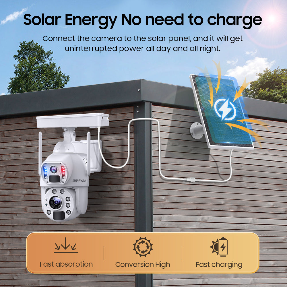 SHIWOJIA 10W Solar Panel Camera 4G SIM / WIFI 6MP 20X ZOOM Solar 20000mAh Battery Cameras 360° Outdoor Dual Lens Recording Humanoid Cam 
