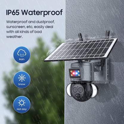 SHIWOJIA 4G SIM / WIFI 12X ZOOM Red/Blue alarm Floodlight Solar Battery PTZ Camera 6MP HD Wireless Security CCTV Including 12000mAh Battery 