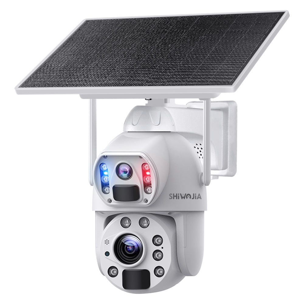 SHIWOJIA 10W Solar Panel Camera 4G SIM / WIFI 6MP 20X ZOOM Solar 20000mAh Battery Cameras 360° Outdoor Dual Lens Recording Humanoid Cam 