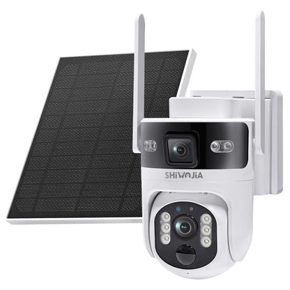 SHIWOJIA Dual Len 4G Solar Camera AOV 24/7 Full Time Recording Ptz Camera Outdoor IP65 6MP HD Motion Detection CCTV Camera