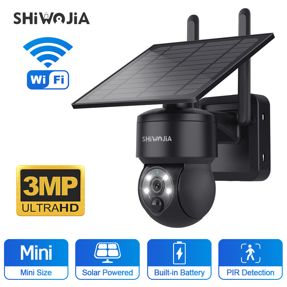 SHIWOJIA 4G SIM / WIFI Solar Security Cameras WIFI Wireless Outdoor 3MP View Animal Monitoring MiNi Solar Battery PTZ Camera Built-in Battery 