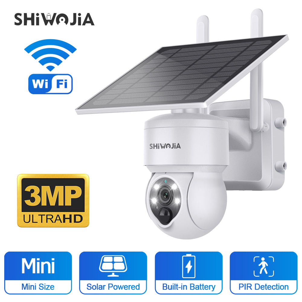 SHIWOJIA 4G SIM / WIFI Solar Security Cameras WIFI Wireless Outdoor 3MP View Animal Monitoring MiNi Solar Battery PTZ Camera Built-in Battery 