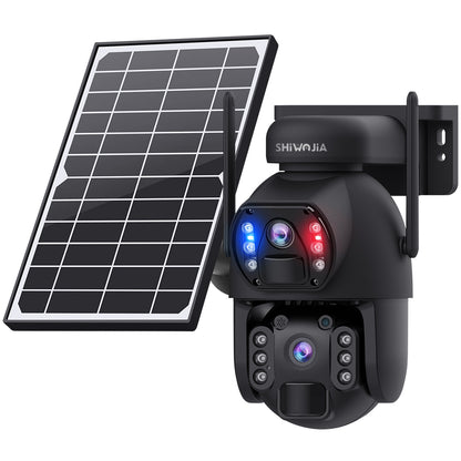 SHIWOJIA 4G SIM / WIFI Cellular Security Camera Dual-Lens,6MP Solar Camera Wireless Outdoor,Siren Alarm,Color Night Vision,Dual Screen,Built-in 12000mAh Battery 