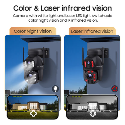 SHIWOJIA 10X Optical Zoom 4G SIM / WIFI Cellular Security Camera Dual-Lens,Dual View 6MP Solar Camera Wireless Outdoor,Siren Alarm,Color Night Vision,Dual Screen. Built-in Battery 