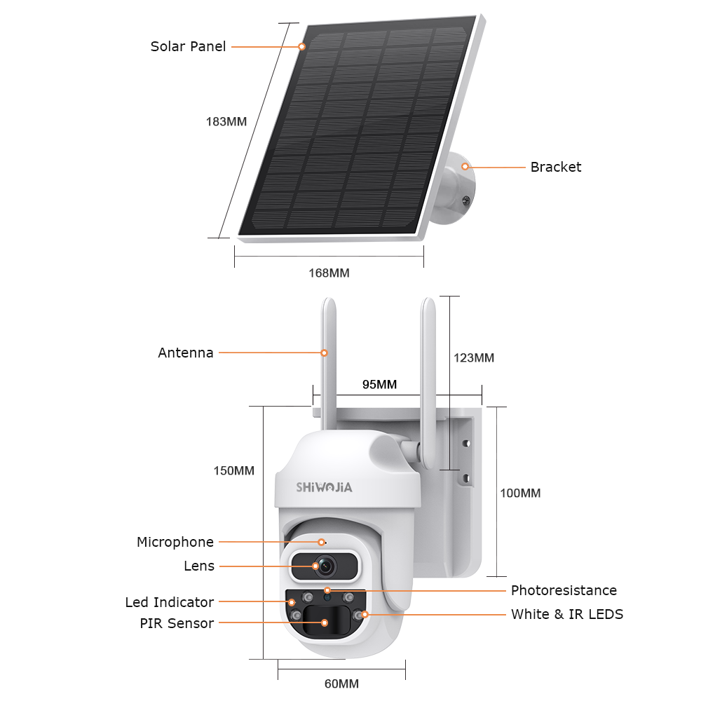 SHIWOJIA 3MP Mini Daul lens Solar Battery PTZ Camera PIR Human Detection Built-in Battery Solar Security Camera Night Vision 