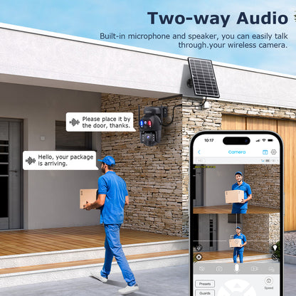 SHIWOJIA 4G SIM / WIFI Cellular Security Camera Dual-Lens,6MP Solar Camera Wireless Outdoor,Siren Alarm,Color Night Vision,Dual Screen,Built-in 12000mAh Battery 