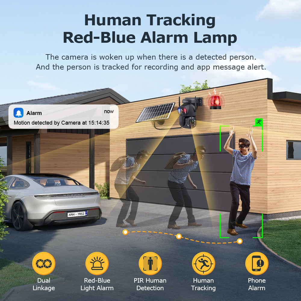 SHIWOJIA Solar Camera 4G SIM / WIFI 6MP Big 36X Zoom Dual Lens Recording Humanoid Tracking Outdoor Camera Metal Waterproof,Built-in Battery 