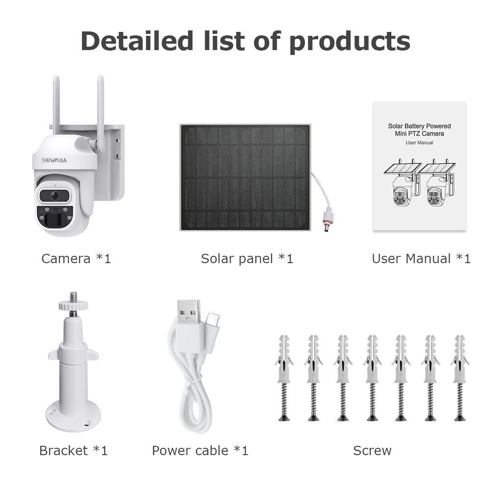 SHIWOJIA 3MP Mini Daul lens Solar Battery PTZ Camera PIR Human Detection Built-in Battery Solar Security Camera Night Vision 