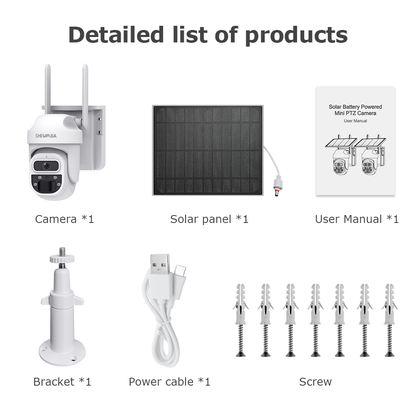 SHIWOJIA 3MP Mini Daul lens Solar Battery PTZ Camera PIR Human Detection Built-in Battery Solar Security Camera Night Vision 