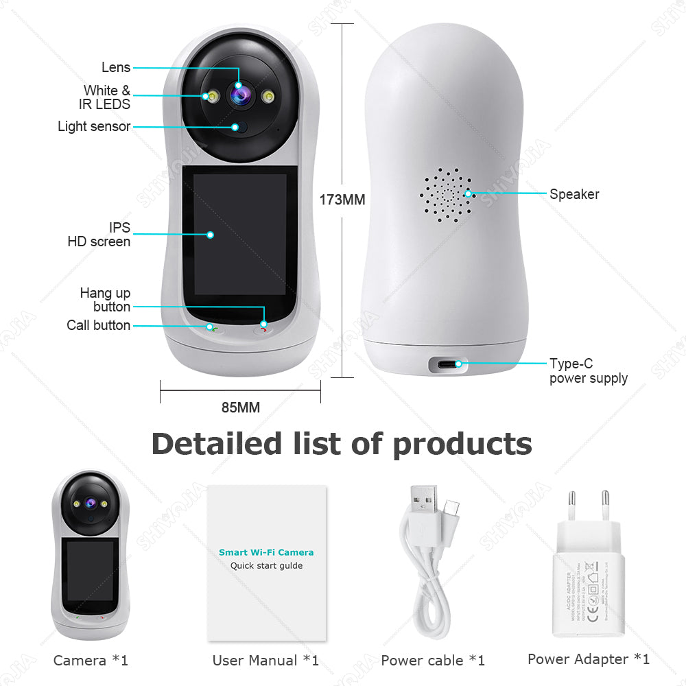 SHIWOJIA Two-Way Video Call Smart Camera 3MP HD Image Quality Color &amp; IR Night Vision Camera 