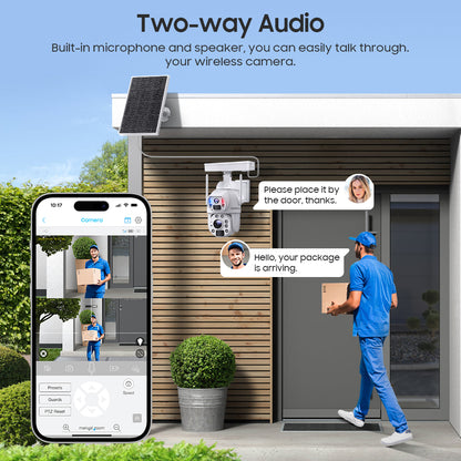 SHIWOJIA 10W Solar Panel Camera 4G SIM / WIFI 6MP 20X ZOOM Solar 20000mAh Battery Cameras 360° Outdoor Dual Lens Recording Humanoid Cam 