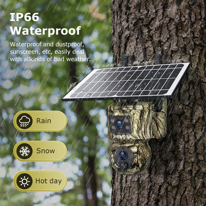 SHIWOJIA 6MP 4G With GPS Location Camouflage Color Dual Lens Solar Battery PTZ Camera Support PIR Detection Wake Built In 12000mAh Battery 