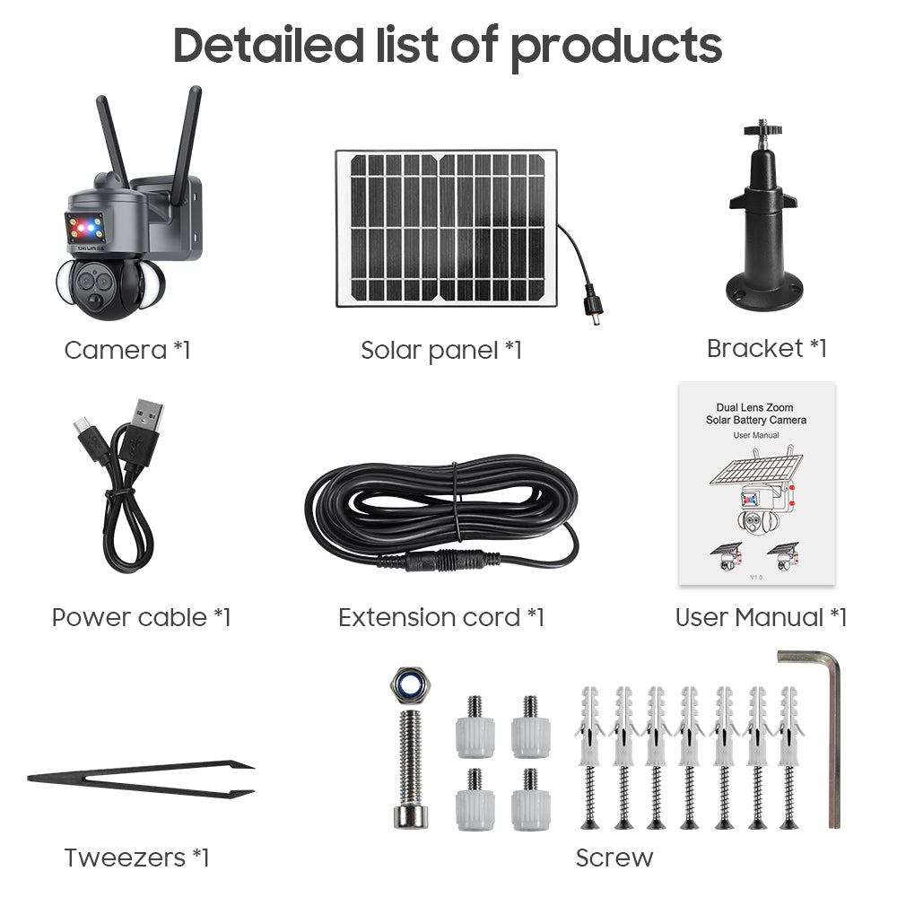 SHIWOJIA 4G SIM / WIFI 12X ZOOM Red/Blue alarm Floodlight Solar Battery PTZ Camera 6MP HD Wireless Security CCTV Including 12000mAh Battery 