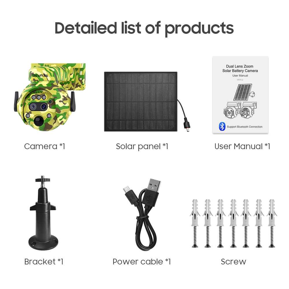 SHIWOJIA 6MP Solar Camera 4G SIM / WIFI Security Outdoor Camouflage Color 12X Zoom Solar Battery PTZ Camera 