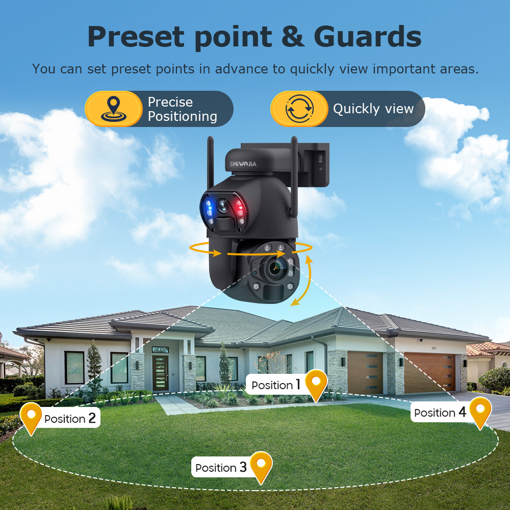 SHIWOJIA Solar Camera 4G SIM / WIFI 6MP Big 36X Zoom Dual Lens Recording Humanoid Tracking Outdoor Camera Metal Waterproof,Built-in Battery 