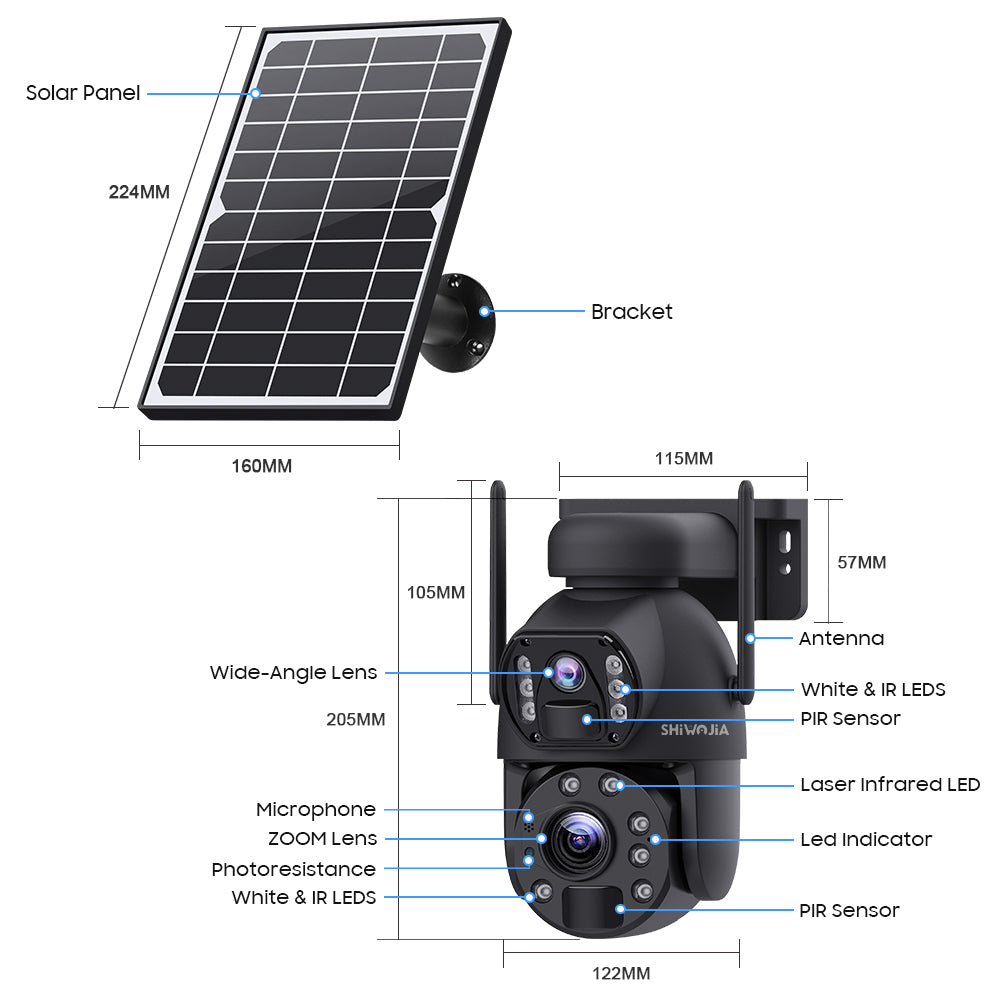 SHIWOJIA 10X Optical Zoom 4G SIM / WIFI Cellular Security Camera Dual-Lens,Dual View 6MP Solar Camera Wireless Outdoor,Siren Alarm,Color Night Vision,Dual Screen. Built-in Battery 