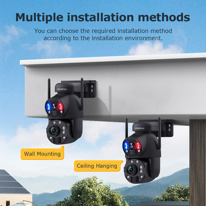 SHIWOJIA Solar Camera 4G SIM / WIFI 6MP Big 36X Zoom Dual Lens Recording Humanoid Tracking Outdoor Camera Metal Waterproof,Built-in Battery 