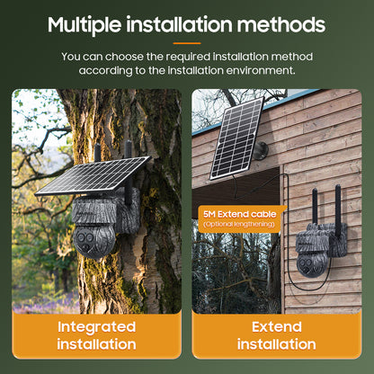 SHIWOJIA 6MP Solar Cameras 4G SIM / WIFI Wireless Outdoor 360° View Animal Monitoring Camouflage Color 12X Zoom Solar Battery PTZ Camera 
