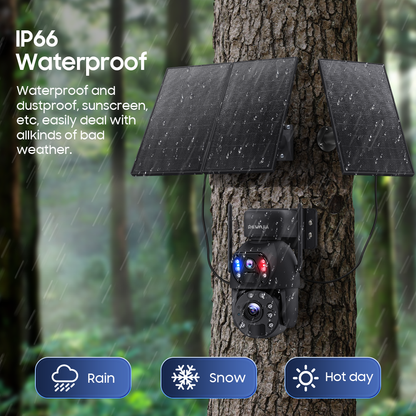 SHIWOJIA 30W Solar Battery 20x zoom Red Blue Alarm Floodlight PTZ Camera 3 PCS Solar Board Built in 28000mAh Batteries Night Vision Camera 