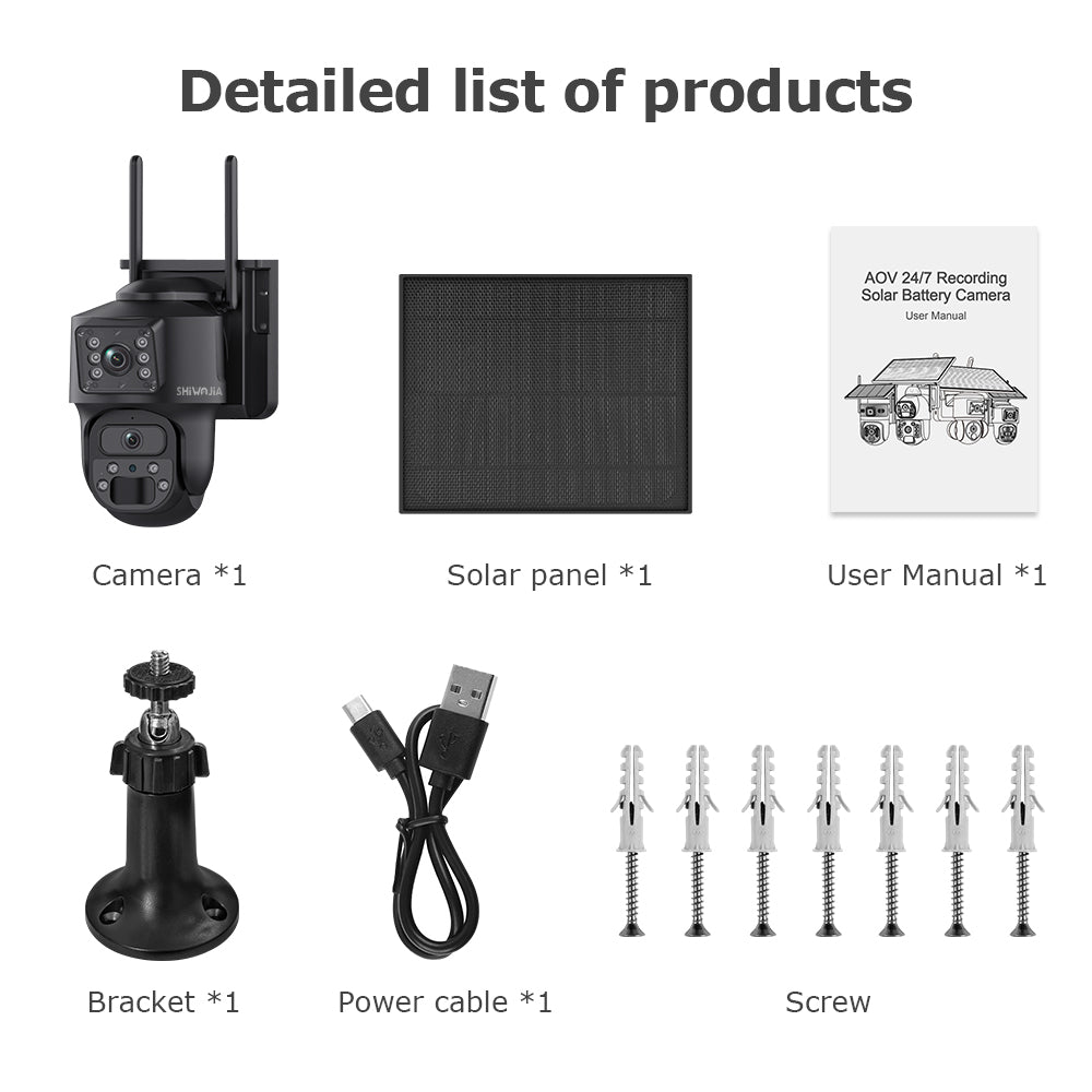 Shiwojia AOV 6MP PIR 4G Solar Powered Security Camera System Ultra HD Night Vision 24 7 Monitoring Waterproof Outdoor Surveillanc