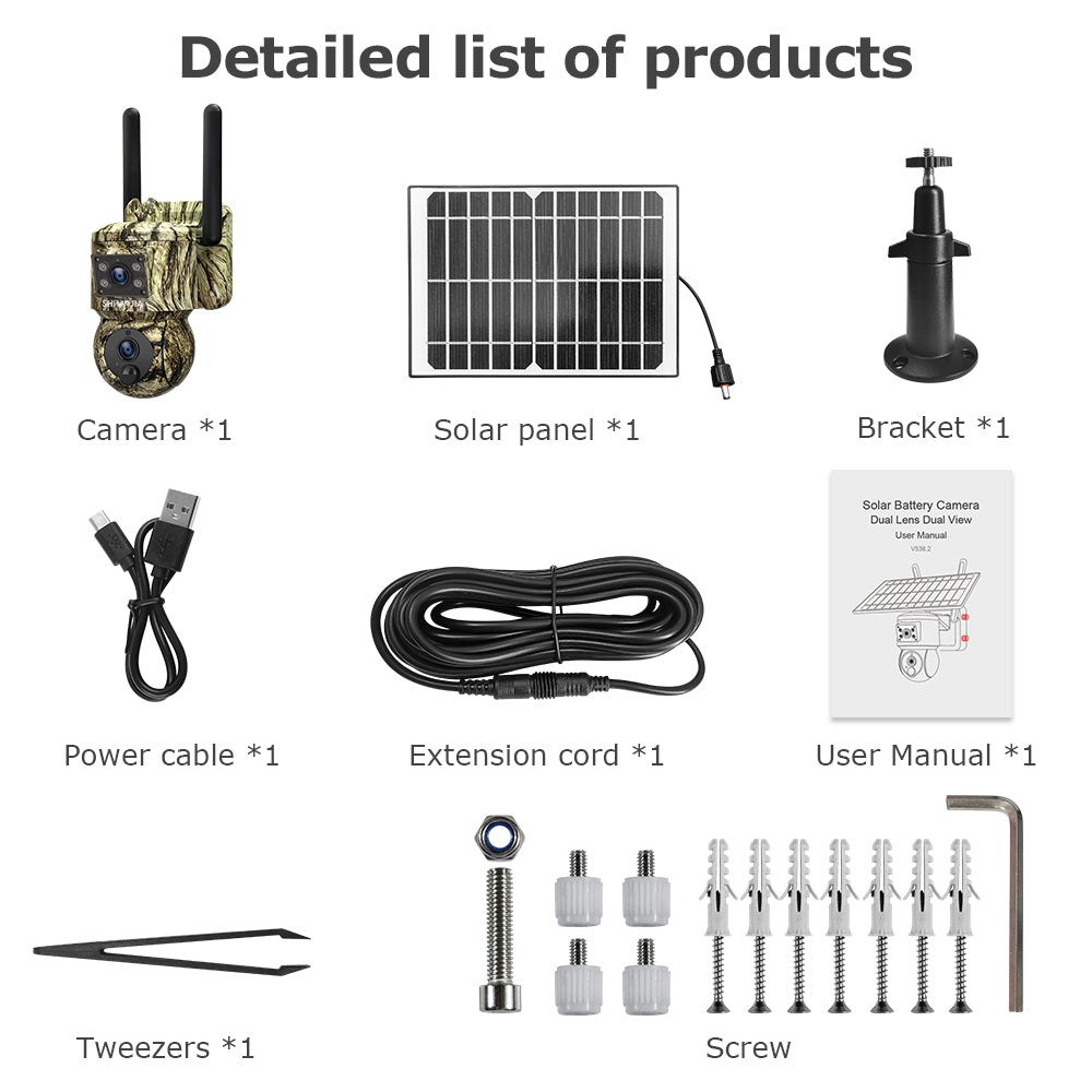 SHIWOJIA 6MP 4G With GPS Location Camouflage Color Dual Lens Solar Battery PTZ Camera Support PIR Detection Wake Built In 12000mAh Battery 