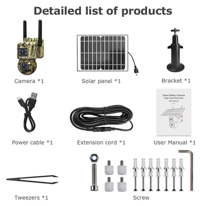 SHIWOJIA 6MP 4G With GPS Location Camouflage Color Dual Lens Solar Battery PTZ Camera Support PIR Detection Wake Built In 12000mAh Battery 