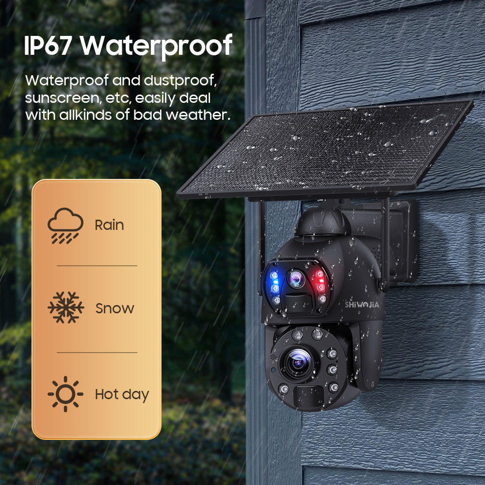 SHIWOJIA 36X Optical add Digital Zoom 4G SIM / WIFI Cellular Security Camera Dual-Lens,6MP Solar Camera Wireless Outdoor,Siren Alarm,Color Night Vision,Dual Screen,Built-in Battery