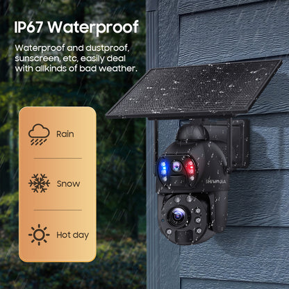 SHIWOJIA 36X Optical add Digital Zoom 4G SIM / WIFI Cellular Security Camera Dual-Lens,6MP Solar Camera Wireless Outdoor,Siren Alarm,Color Night Vision,Dual Screen,Built-in Battery