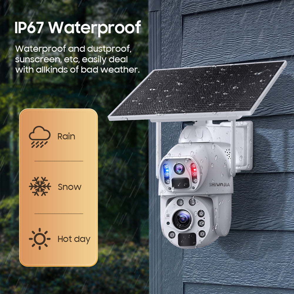 SHIWOJIA 10W Solar Panel Camera 4G SIM / WIFI 6MP 20X ZOOM Solar 20000mAh Battery Cameras 360° Outdoor Dual Lens Recording Humanoid Cam 