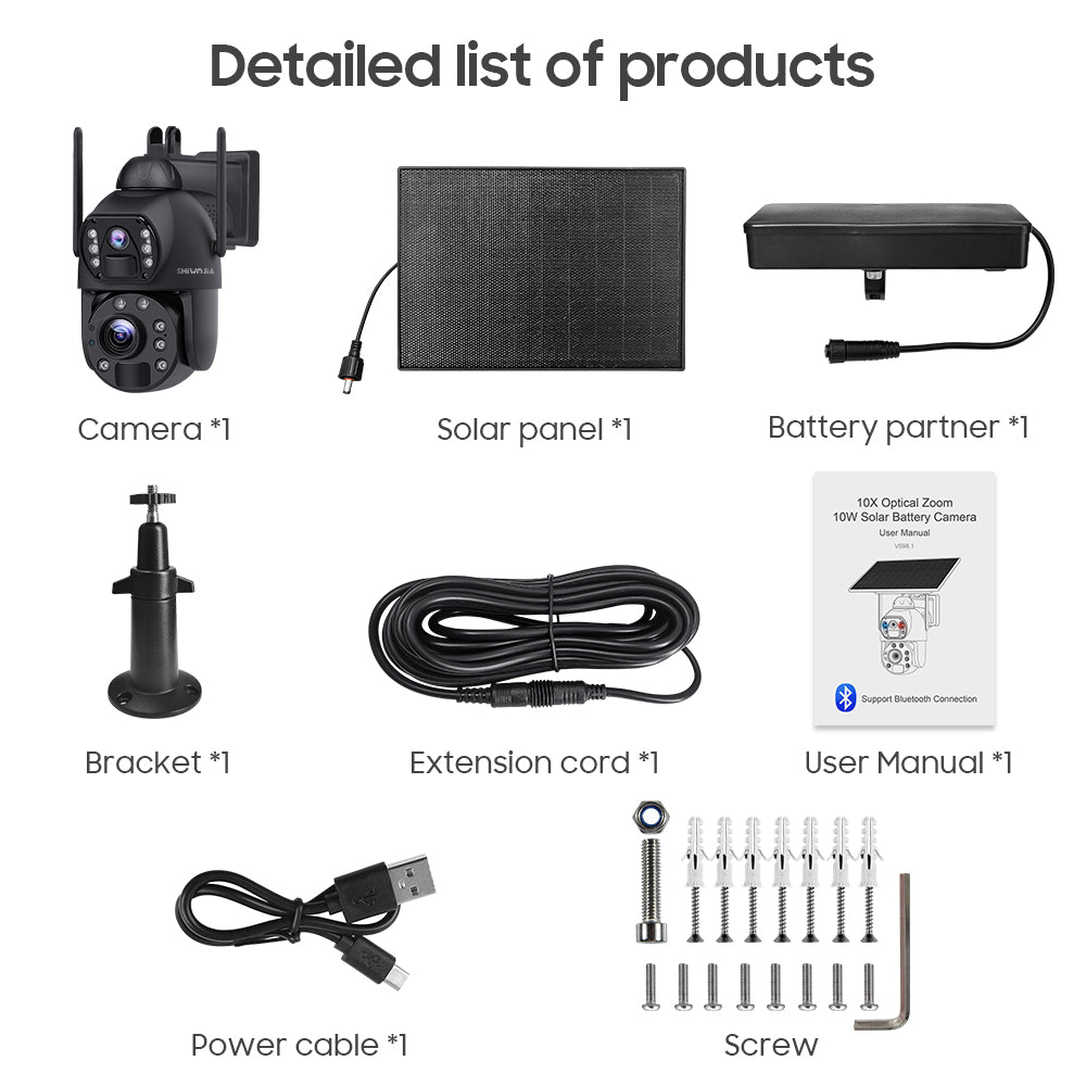 SHIWOJIA 36X Optical add Digital Zoom 4G SIM / WIFI Cellular Security Camera Dual-Lens,6MP Solar Camera Wireless Outdoor,Siren Alarm,Color Night Vision,Dual Screen,Built-in Battery