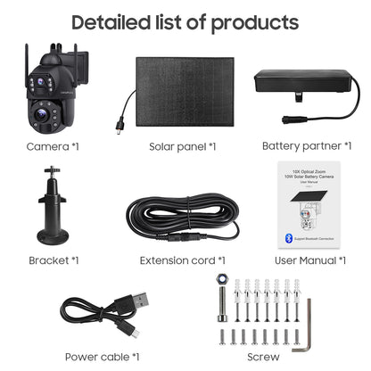 SHIWOJIA 36X Optical add Digital Zoom 4G SIM / WIFI Cellular Security Camera Dual-Lens,6MP Solar Camera Wireless Outdoor,Siren Alarm,Color Night Vision,Dual Screen,Built-in Battery