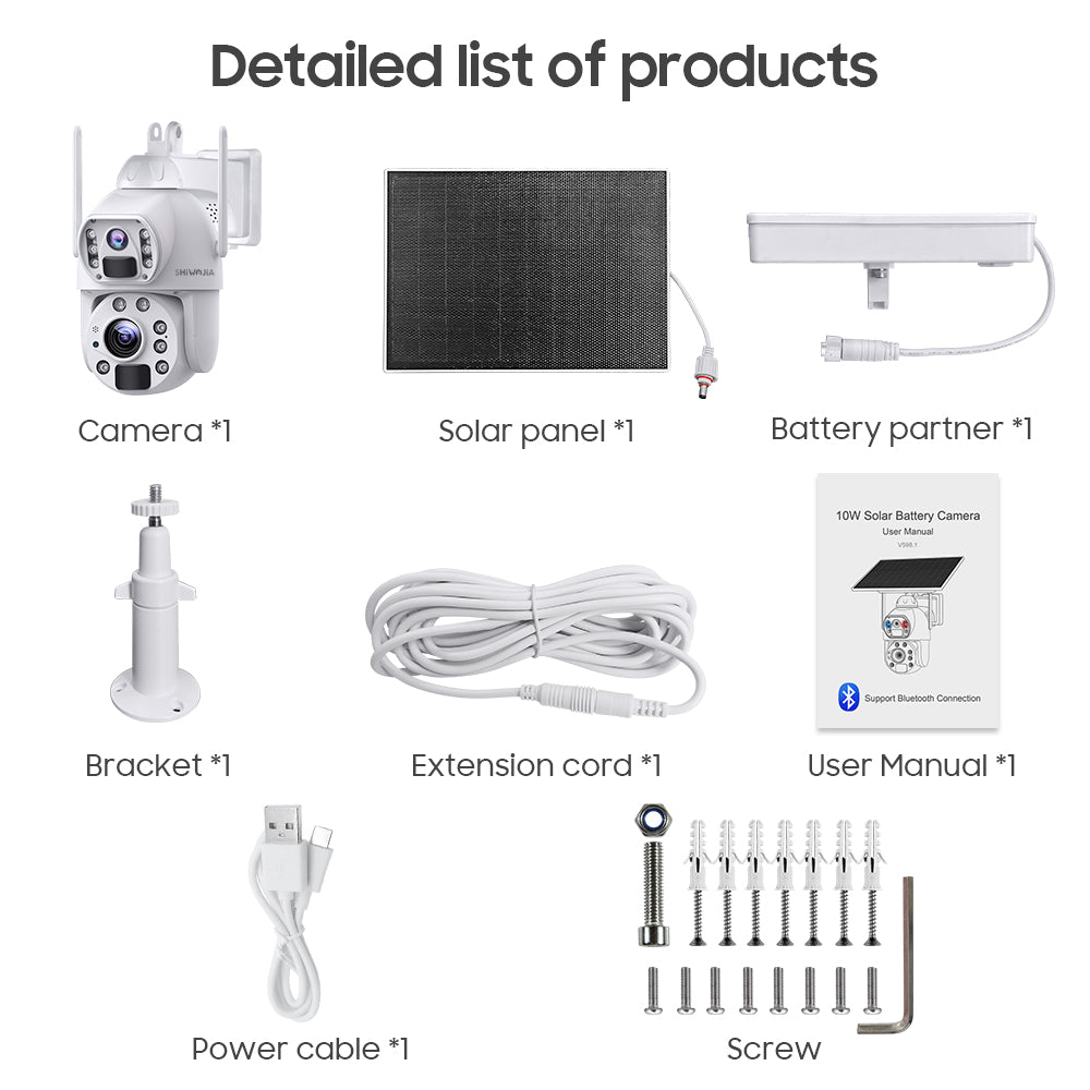 SHIWOJIA 10W Solar Panel Camera 4G SIM / WIFI 6MP 20X ZOOM Solar 20000mAh Battery Cameras 360° Outdoor Dual Lens Recording Humanoid Cam 