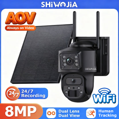 SHIWOJIA PT 8MP AOV 4G Solar Camera 360° PTZ Outdoor Security Camera 4G LTE Wifi Network 7800 Battery Auto Tracking IP Camera