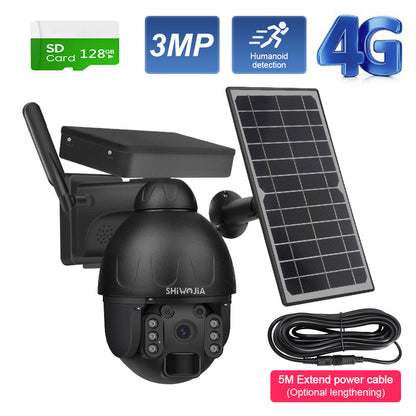 SHIWOJIA 4G SIM / WIFI IP67 HD 3MP Solar Panel Outdoor Monitoring CCTV Camera Smart Home Intrusion Alarm Built-in Battery 