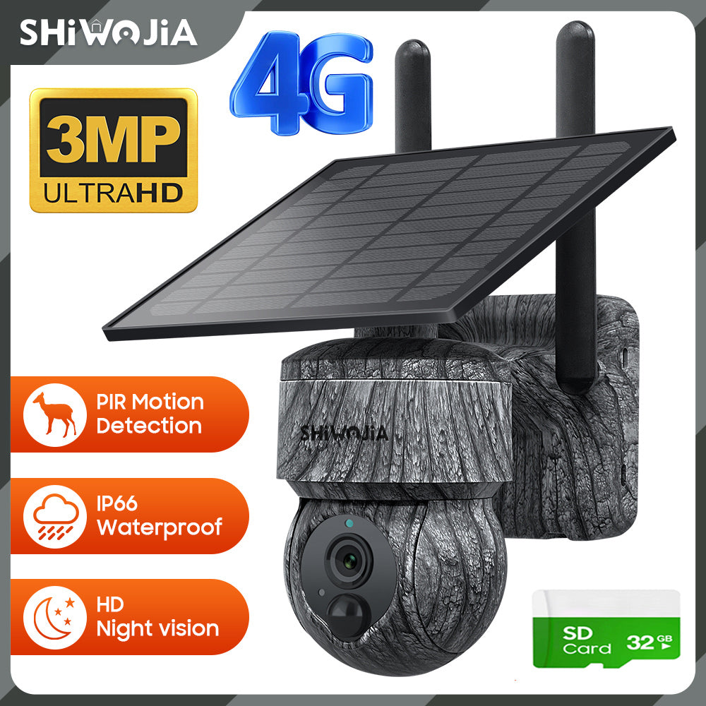 SHIWOJIA 517C Solar Cellular Trail Camera,4G SIM /WIFI Hunting Camera,360° PTZ,Live 3MP Video,IR Infrared,Game Cameras with Motion Activated Waterproof.Built-in Battery