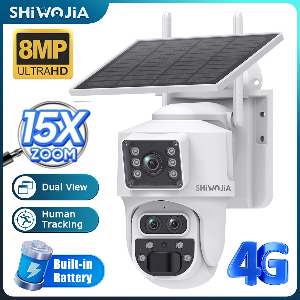SHIWOJIA 537 8MP Solar Powered Security Camera Night Vision Motion Detection Outdoor Surveillance