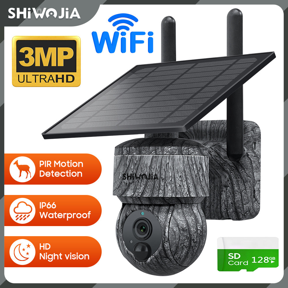 SHIWOJIA 517C Solar Cellular Trail Camera,4G SIM /WIFI Hunting Camera,360° PTZ,Live 3MP Video,IR Infrared,Game Cameras with Motion Activated Waterproof.Built-in Battery