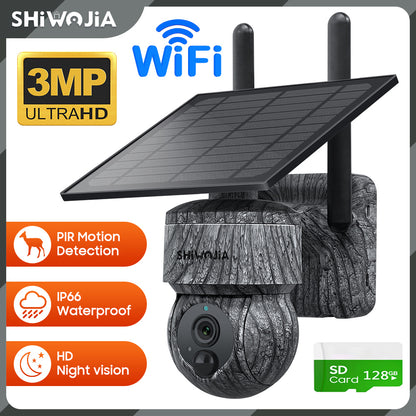 SHIWOJIA 517C Solar Cellular Trail Camera,4G SIM /WIFI Hunting Camera,360° PTZ,Live 3MP Video,IR Infrared,Game Cameras with Motion Activated Waterproof.Built-in Battery