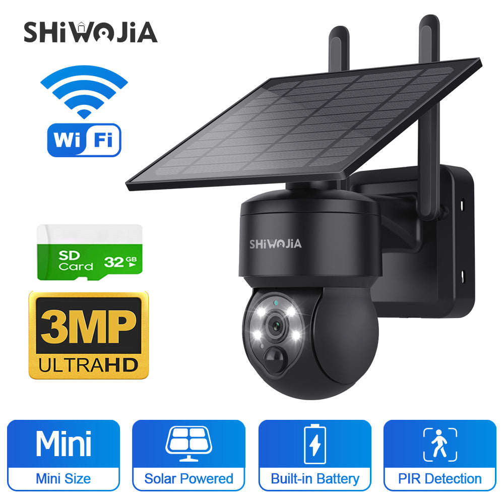SHIWOJIA 4G SIM / WIFI Solar Security Cameras WIFI Wireless Outdoor 3MP View Animal Monitoring MiNi Solar Battery PTZ Camera Built-in Battery 