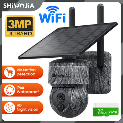 SHIWOJIA 517C Solar Cellular Trail Camera,4G SIM /WIFI Hunting Camera,360° PTZ,Live 3MP Video,IR Infrared,Game Cameras with Motion Activated Waterproof.Built-in Battery
