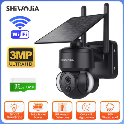 SHIWOJIA Outdoor Camera 4G SIM /WIFI Solar Powered 7800mAh Battery with 5W Solar Panels 3MP Color Night Vision Wireless Garden CCTV.Built-in Battery