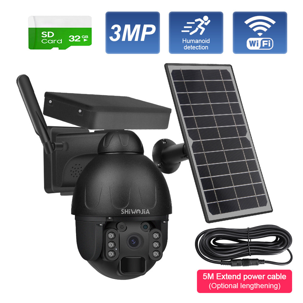 SHIWOJIA 4G SIM / WIFI IP67 HD 3MP Solar Panel Outdoor Monitoring CCTV Camera Smart Home Intrusion Alarm Built-in Battery 